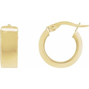 14K Yellow Gold Pair Hollow Flat Tube Hoop Earrings, Length: 10 Mm, Thickness: 6 Mm