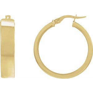14K Yellow Gold Pair Hollow Flat Tube Hoop Earrings, Length: 23 Mm, Thickness: 6 Mm
