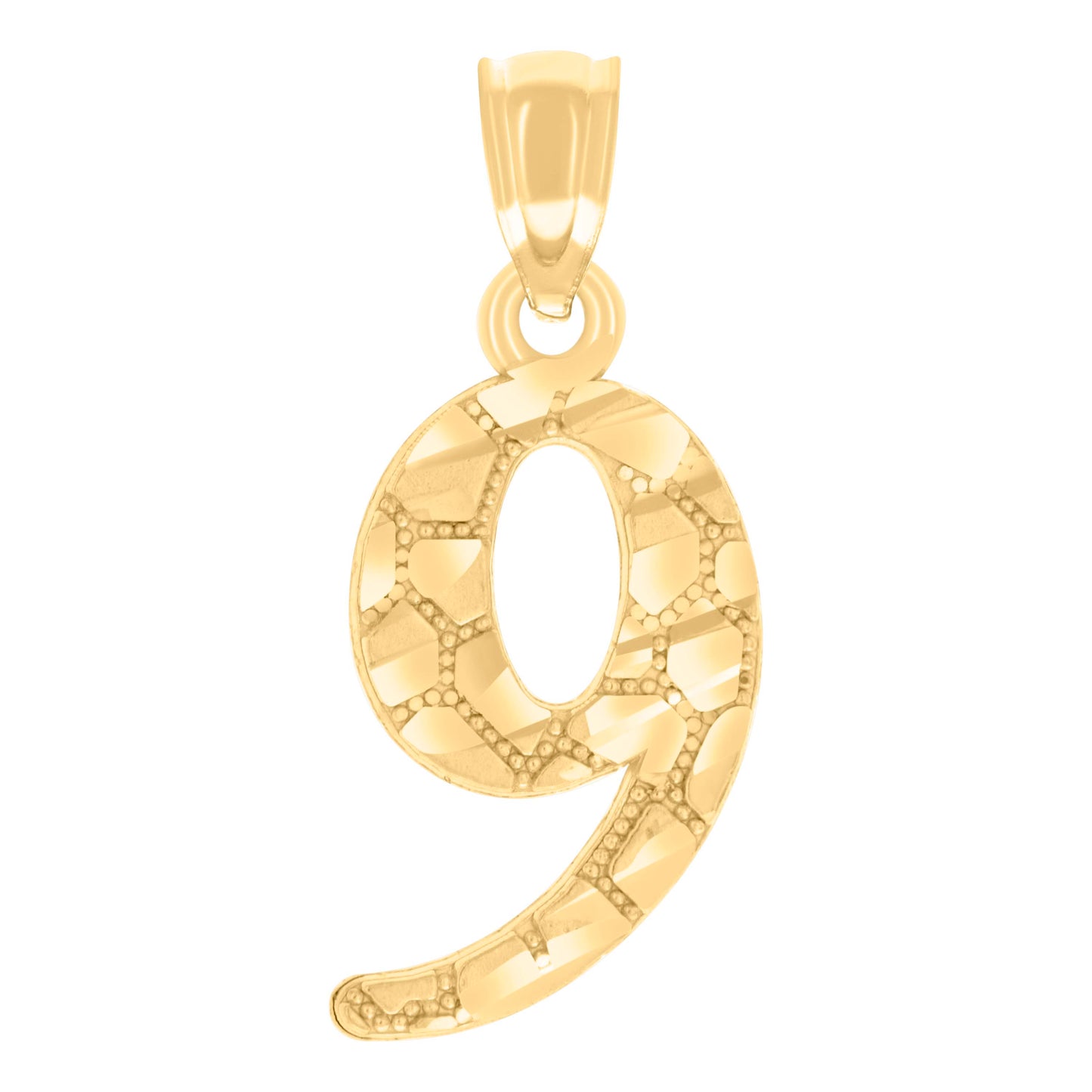 14K Yellow Gold Unisex Diamond-cut Nugget Unisex Initial Number Charm Pendant