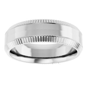 14K White Gold 6 Mm Polished Beveled Edge Pattern Band Size 10