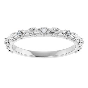 14K White Gold Round 1 Mm G-H Si2-Si3 .03 Ctw Natural Diamond Floral Band Size 7