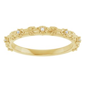 14K Yellow Gold Round 1 Mm G-H Si2-Si3 .03 Ctw Natural Diamond Floral Band Size 7