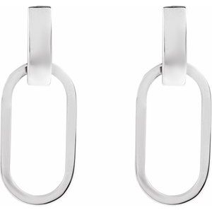 Sterling Silver Pair Friction Backs Elongated Oval Drop Earrings