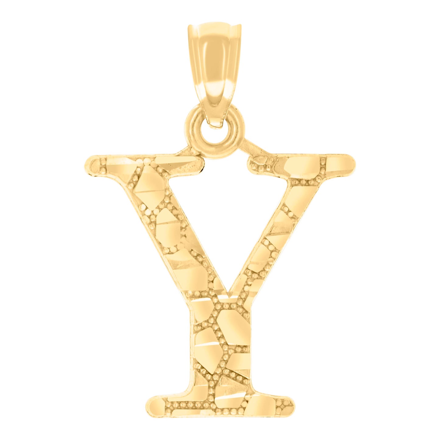 14K Yellow Gold Unisex Diamond-cut Nugget Unisex Initial Alphabet Charm Pendant
