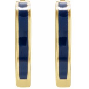 14K Yellow Gold 12.1 Mm Navy Blue Enamel Hoop Earrings, Thickness: 2 Mm