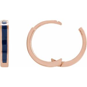 14K Rose Gold 12.1 Mm Navy Blue Enamel Hoop Earrings, Thickness: 2 Mm