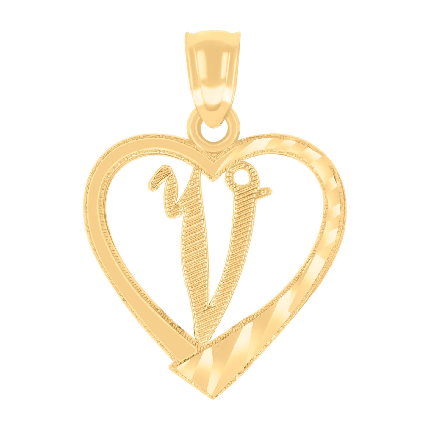 14K Yellow Gold Unisex Diamond-cut Unisex Initial Alphabet Heart Charm Pendant