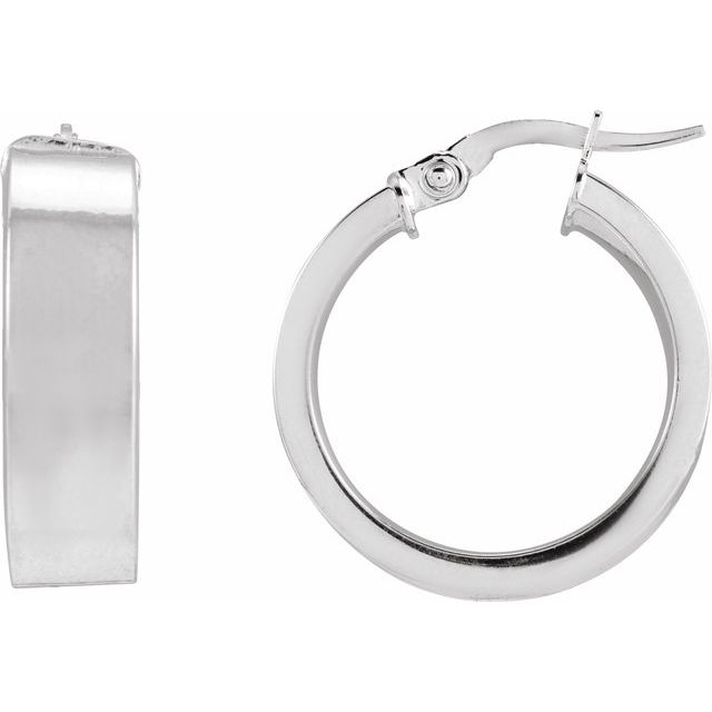 14K Yellow Gold Or Sterling Silver 15 Mm X 6 Mm Catch Polished Hollow Flat Tube Hoop Earrings