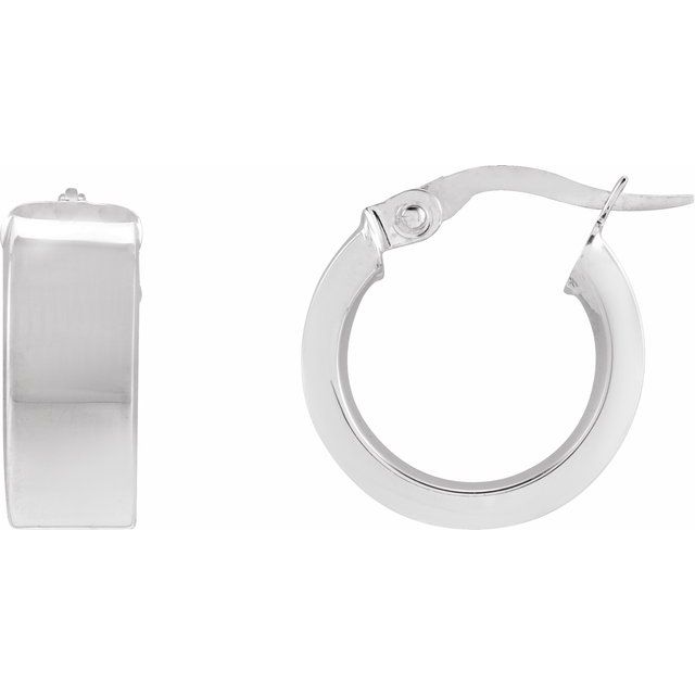 14K White Gold Or Sterling Silver Hinged Polished Hollow Flat Tube Hoop Earrings