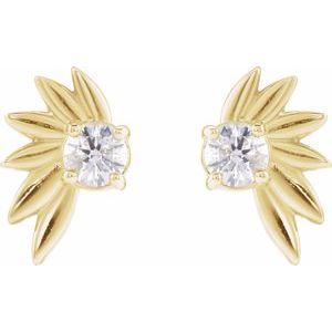 14K Yellow Gold Round 3 Mm 1/5 Ctw Natural Diamond Half Flower Earrings