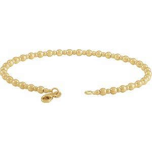 14K Yellow Gold 7 In Polished Beaded Bracelet With Lobster Clasp
