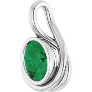 14K White Gold Oval 9 X 7 Mm Lab Grown Emerald Pendant