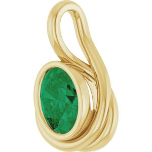 14K Yellow Gold Oval 9 X 7 Mm Lab Grown Emerald Pendant