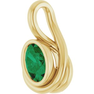 14K Yellow Gold Oval 7 X 5 Mm Lab Grown Emerald Pendant