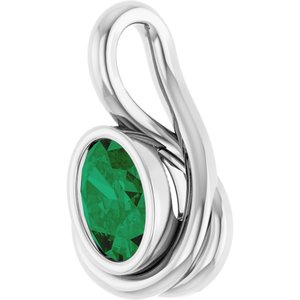 14K White Gold Oval 7 X 5 Mm Lab Grown Emerald Pendant
