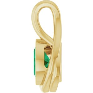 14K Yellow Gold Oval 7 X 5 Mm Lab Grown Emerald Pendant
