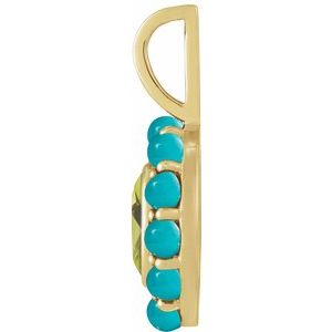 14K Yellow Gold Oval 7 X 5 Mm Natural Peridot And Natural Cabochon Turquoise Halo-Style Pendant