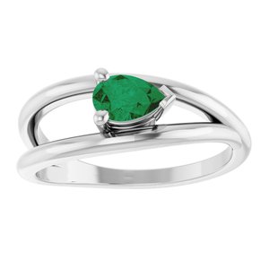 14K White Gold Pear 6 X 4 Mm Polished Lab-Grown Emerald Negative Space Ring Size 7