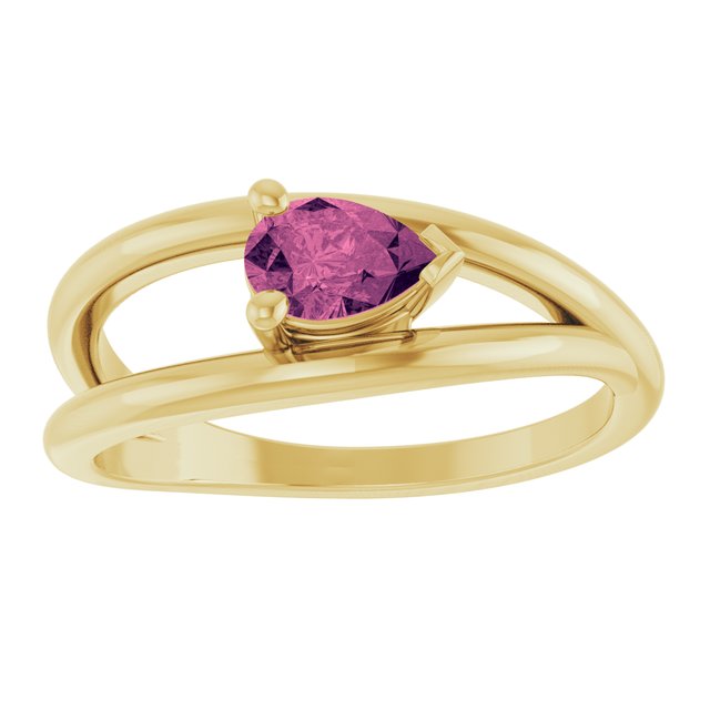 14K Yellow Gold Pear 6 X 4 Mm Polished Pink Tourmaline Negative Space Ring, Size 7