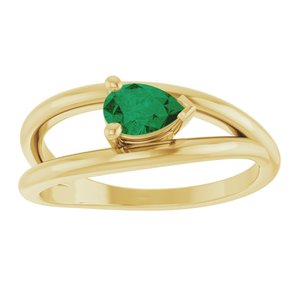 14K Yellow Gold Pear 6 X 4 Mm Polished Lab-Grown Emerald Negative Space Ring Size 7