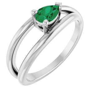 14K White Gold Pear 6 X 4 Mm Polished Lab-Grown Emerald Negative Space Ring Size 7