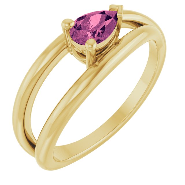 14K Yellow Gold Pear 6 X 4 Mm Polished Pink Tourmaline Negative Space Ring, Size 7