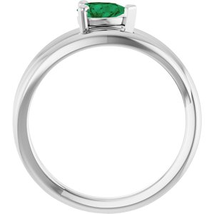 14K White Gold Pear 6 X 4 Mm Polished Lab-Grown Emerald Negative Space Ring Size 7
