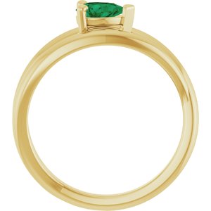 14K Yellow Gold Pear 6 X 4 Mm Polished Lab-Grown Emerald Negative Space Ring Size 7