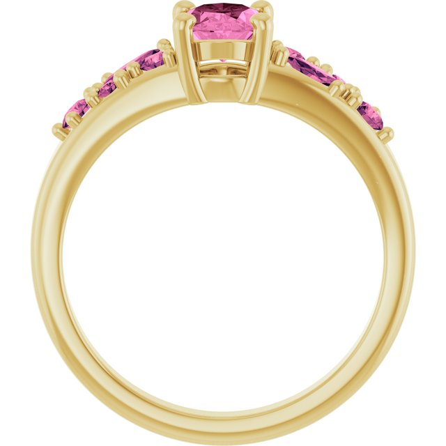 14K Yellow Gold Oval 7 X 5 Mm Polished Lab-Grown Pink Sapphire And Natural Pink Tourmaline Ring, Size 7