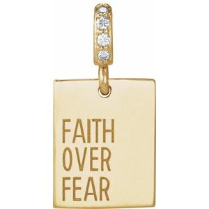 14K Yellow Gold Round 1Mm G-H I1 .02 Ctw Natural Diamond Faith Over Fear Pendant