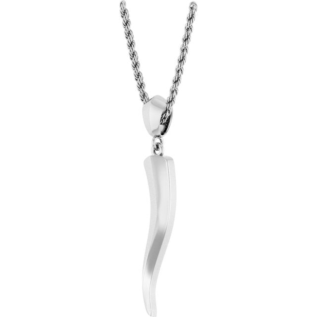 Sterling Silver Italian Horn 34.3 X 6.25 Mm 20 In Polished Necklace