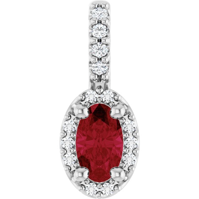 14K Yellow Or White Gold Oval I1, G-H Polished Lab-Grown Gemstone And Natual Diamond 4-Prong Halo-Style Pendant