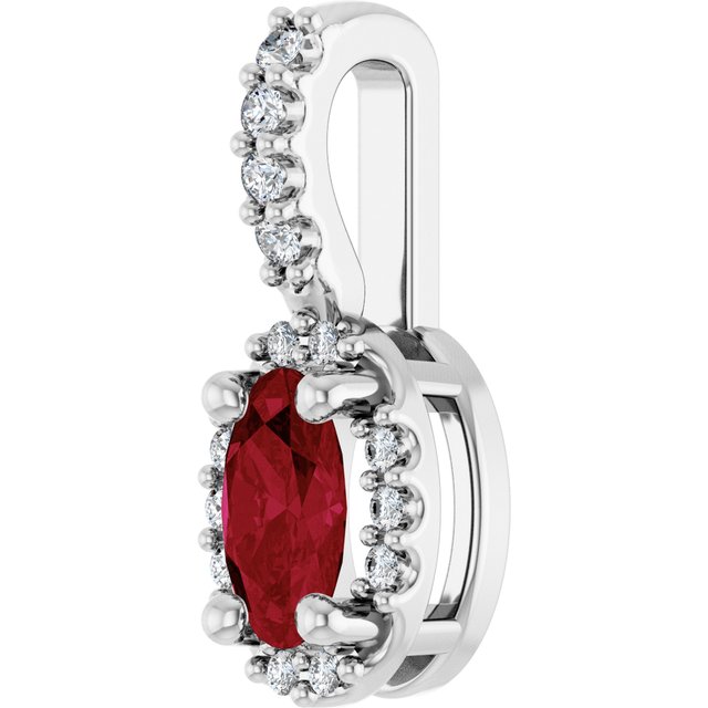 14K Yellow Or White Gold Oval I1, G-H Polished Lab-Grown Gemstone And Natual Diamond 4-Prong Halo-Style Pendant