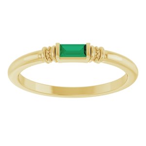 14K Yellow Gold Straight Baguette 4 X 2 Mm Polished Lab-Grown Emerald Stackable Ring Size 7
