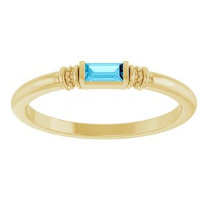 14K Yellow Gold Straight Baguette 4 X 2 Mm Polished Lab-Grown Aqua Sapphire Stackable Ring Size 7