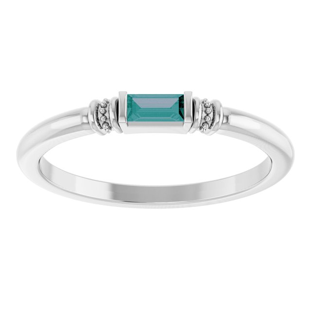 Sterling Silver Straight Baguette 4 X 2 Mm Polished Lab-Grown Alexandrite Stackable Ring, Size 7