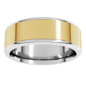14K White/Yellow Gold 7 Mm Flat Comfort Fit With Round Edge Band Size 9.5
