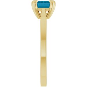 14K Yellow Gold Emerald 7 X 5 Mm Polished Natural London Blue Topaz 6-Prong Solitaire Ring Size 7