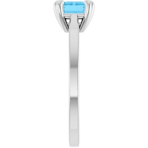 Sterling Silver Natural Swiss Blue Topaz Emerald 7 X 5 Mm Polished Natural Swiss Blue Topaz 6-Prong Solitaire Ring Size 7
