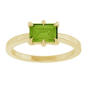 14K Yellow Gold Emerald 7 X 5 Mm Polished Natural Peridot Solitaire Ring Size 7