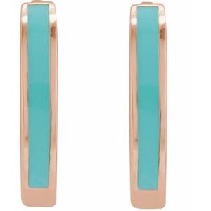 14K Rose Gold 12.1 Mm Light Turquoise Enamel Hoop Earrings, Thickness: 2 Mm