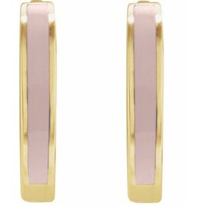 14K Yellow Gold 12.1 Mm Light Pink Beige Enamel Hoop Earrings, Thickness: 2 Mm