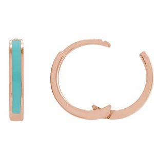 14K Rose Gold 12.1 Mm Light Turquoise Enamel Hoop Earrings, Thickness: 2 Mm