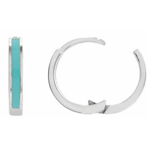 Sterling Silver 12.1 Mm Light Turquoise Enamel Hoop Earrings, Thickness: 2 Mm