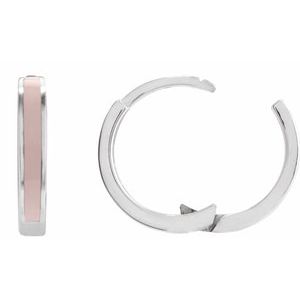 14K White Gold 12.1 Mm Light Pink Beige Enamel Hoop Earrings, Thickness: 2 Mm