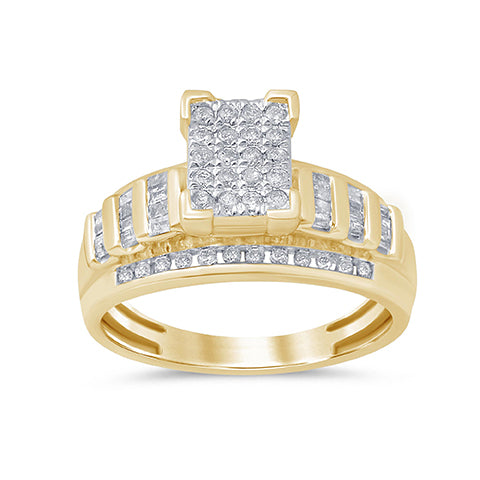 10K Yellow Gold 0.99- 1.03 Cttw Baguettes Diamond Ladies Cindrella Ring