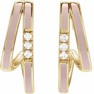 14K Yellow Gold Pair Round Shape 1.5Mm I1, Gh 1/10 Ctw Natural Diamond Pink Enamel Hoop Earrings, Length: 17.3 Mm, Thickness: 5.6 Mm