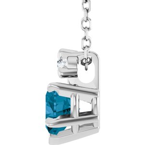 14K White Gold Heart 5 X 5Mm G-H I1 Natural London Blue Topaz And .03 Ct Natural Diamond Slide Necklace, Length: 18 In
