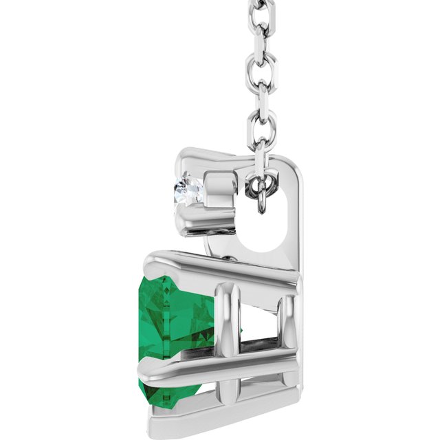 14K Yellow Or White Gold Heart 5 X 5Mm I1, G-H 16-18 In Polished Lab-Grown Emerald And .03 Ct Natural Diamond Slide Necklace