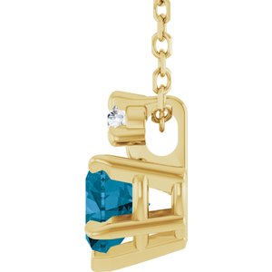 14K Yellow Gold Heart 5 X 5Mm G-H I1 Natural London Blue Topaz And .03 Ct Natural Diamond Slide Necklace, Length: 18 In